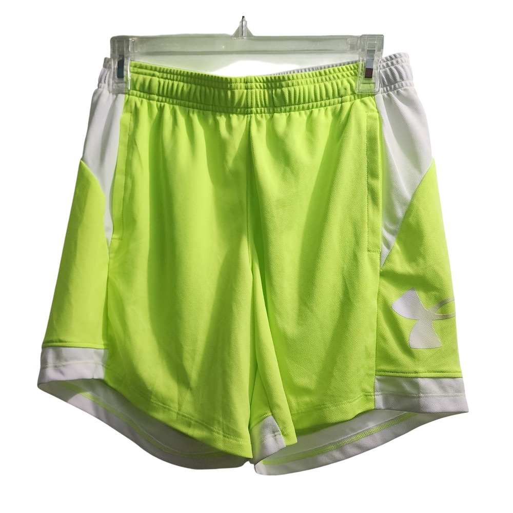Under Armour Kids Neon Yellow‎ White Mesh Athletic Shorts Youth  Small SM/P/CH